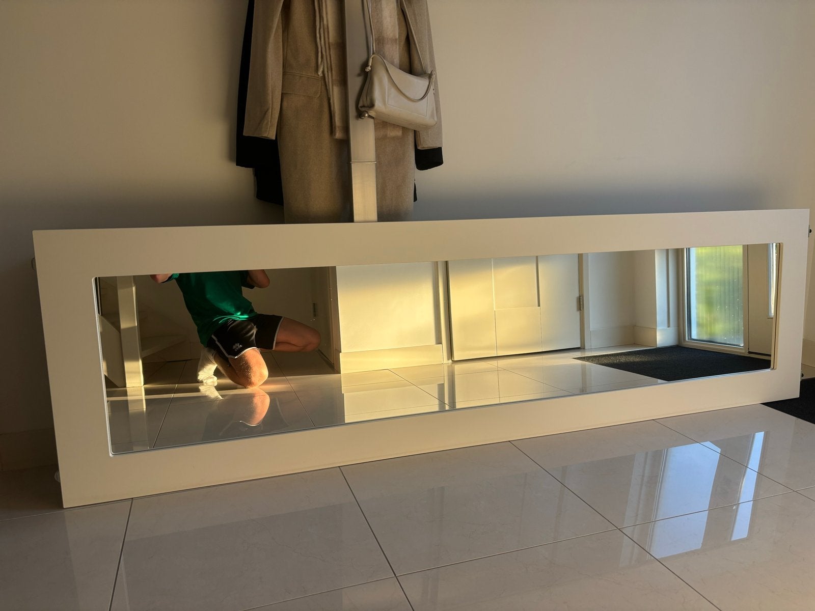 Grote witte spiegel, Huis en Inrichting, Woonaccessoires | Spiegels, Ophalen, Gebruikt, 100 tot 150 cm, 125 cm of meer