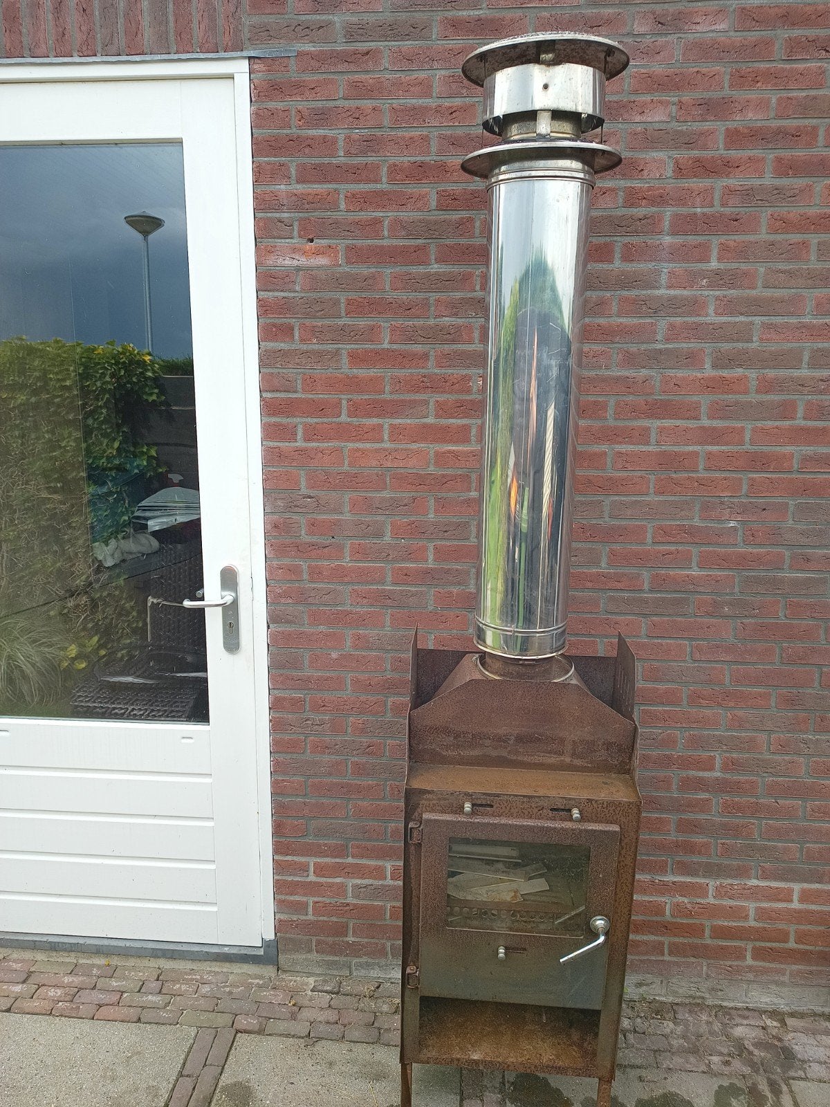 tuinhaard kachel haard met rvs rookkanaal kap schuur tuin, Tuin en Terras, Ophalen, Gebruikt