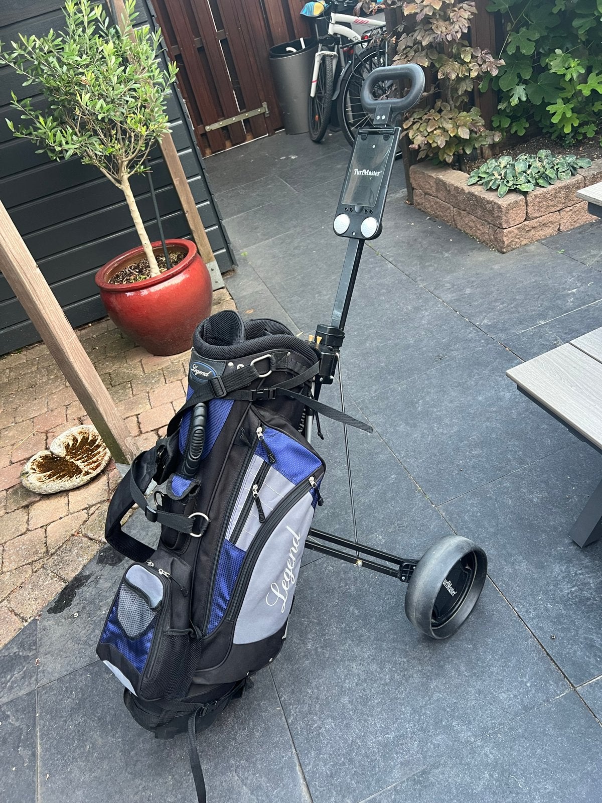 Golftrolley Turfmaster met golftas, Ophalen, Gebruikt, Golfkar, Overige merken