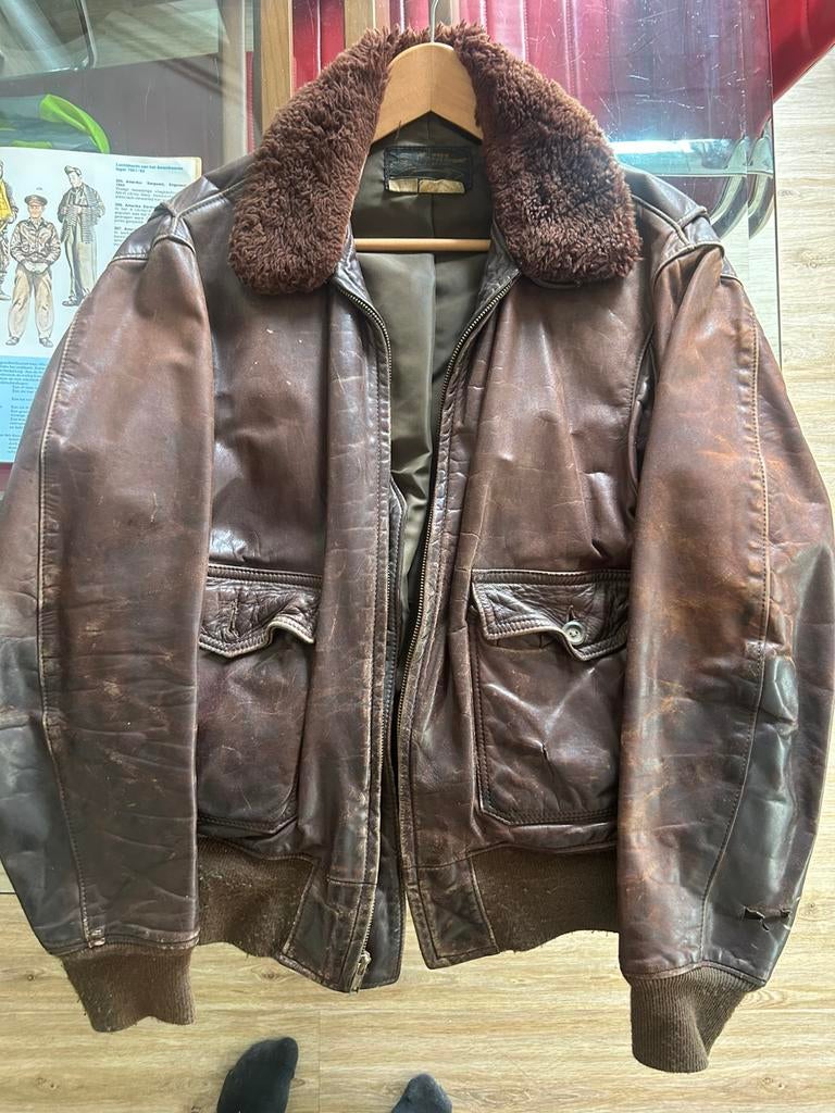 Vintage lederen vlieger jacks, Kleding | Heren, Ophalen of Verzenden, Zo goed als nieuw, Bruin
