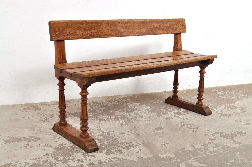 Antieke eiken massieve bank schoolbank 120 cm 1900, Ophalen of Verzenden