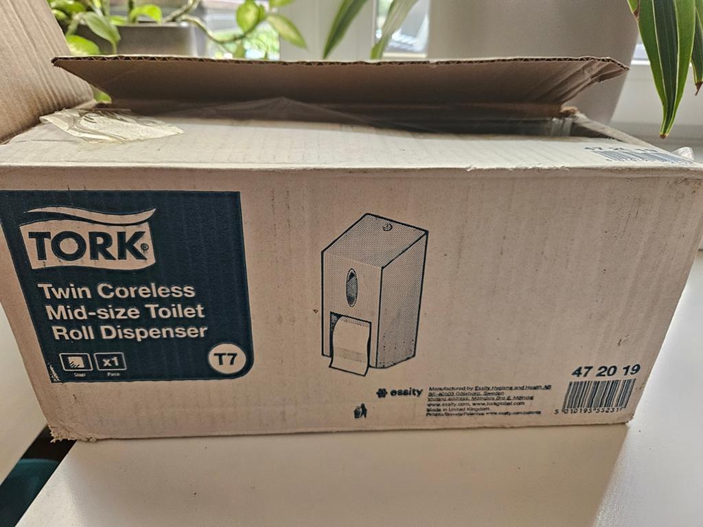 Tork coreless midsize toiletrol dispenser, Ophalen of Verzenden, Nieuw, Rvs, Douche