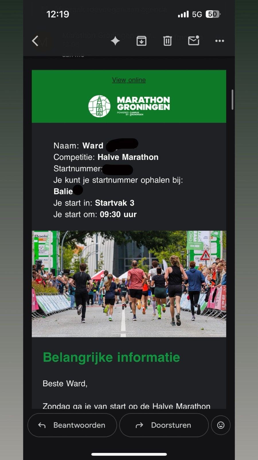 Startbewijs halve marathon Groningen, Eén persoon, Oktober