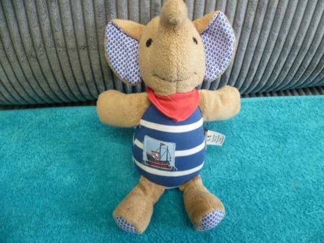 Blauw wit bruin velours / stof olifant rammel v. Sterntaler, Ophalen of Verzenden, Zo goed als nieuw, Overige typen, Wasbaar
