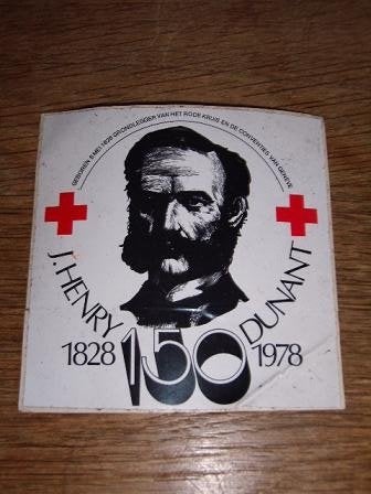 J.Henry Dunant Rode Kruis sticker 150 jaar 10cm, Ophalen of Verzenden, Zo goed als nieuw, Bedrijf of Vereniging