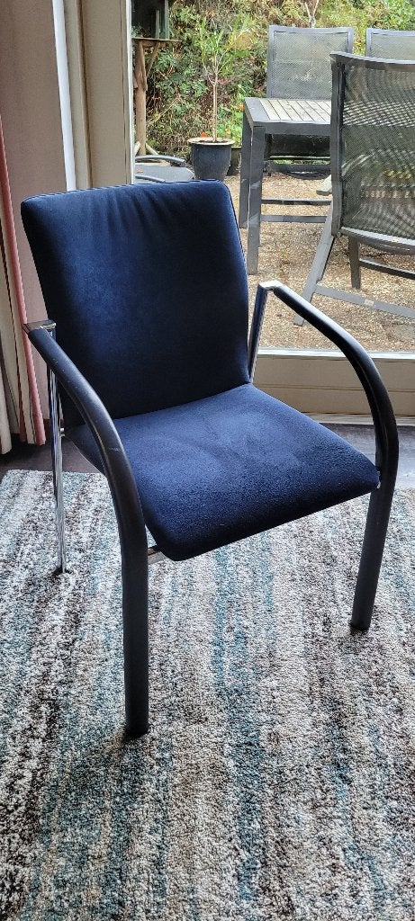 Leolux Cimaronne 4x eetkamerstoelen warm blauw, Huis en Inrichting, Ophalen, Gebruikt, Blauw, Leer