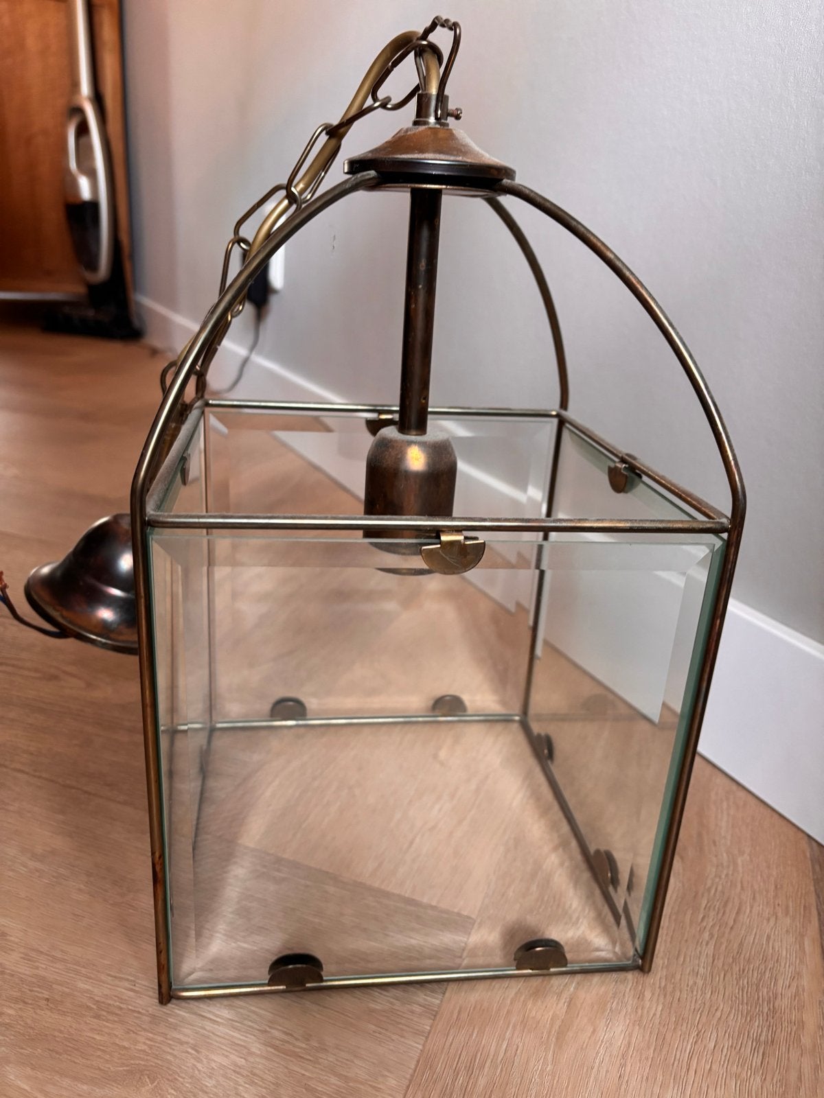 Vintage glazen hanglamp - twee exemplaren beschikbaar, Ophalen