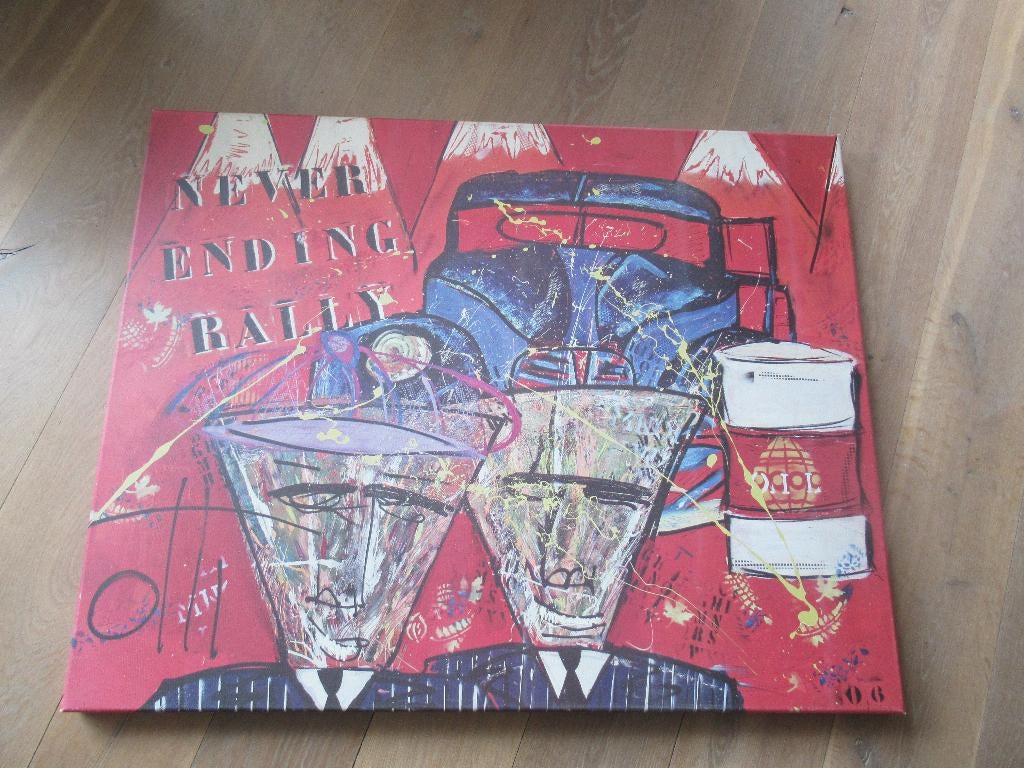 Groot Linnen Canvas schilderij van Otti Never ending rally, Antiek en Kunst, Ophalen
