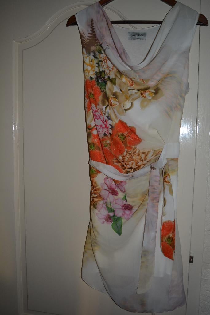 Amélie&Amélie, luchtig organza gebloemde jurk, mt 38/40, Kleding | Dames, Jurken, Maat 38/40 (M), Oranje, Ophalen of Verzenden
