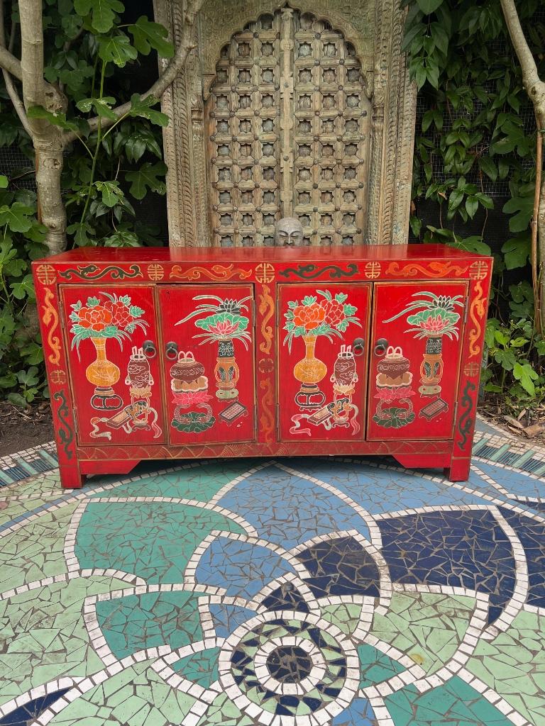 Chinese kast tv dressoir chinees handbeschilderd, Huis en Inrichting, Kasten | Televisiemeubels, Verburgt Vintage, Gebruikt, 100 tot 150 cm