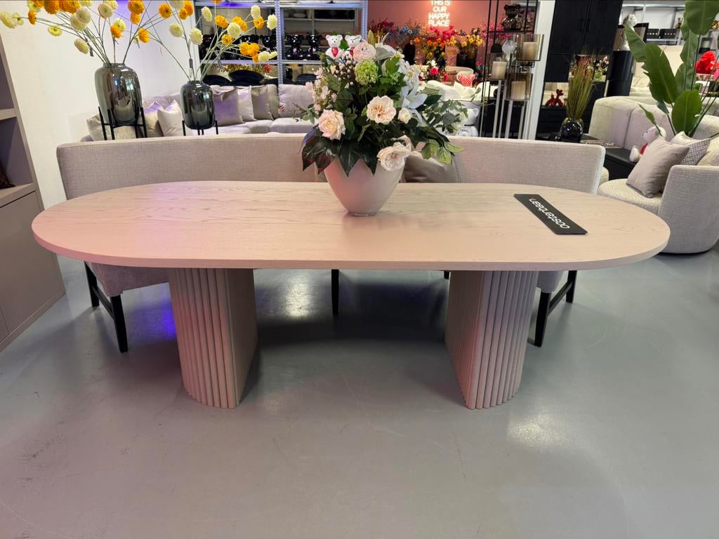 Luxe Beige Oak Eettafel Bo 240x100cm NIEUW Ovaal Rond Custom, Huis en Inrichting, Tafels | Eettafels, 100 tot 150 cm, Info@oosterbaanwonen.nl