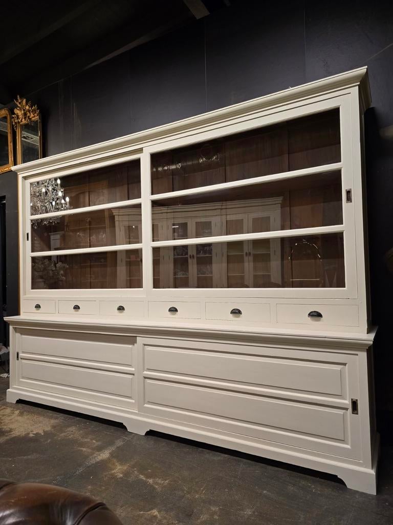 Grote landelijke buffetkast | vitrinekast | teakhout 310cm!, Gebruikt, Met deur(en), 200 cm of meer, Niet te achterhalen