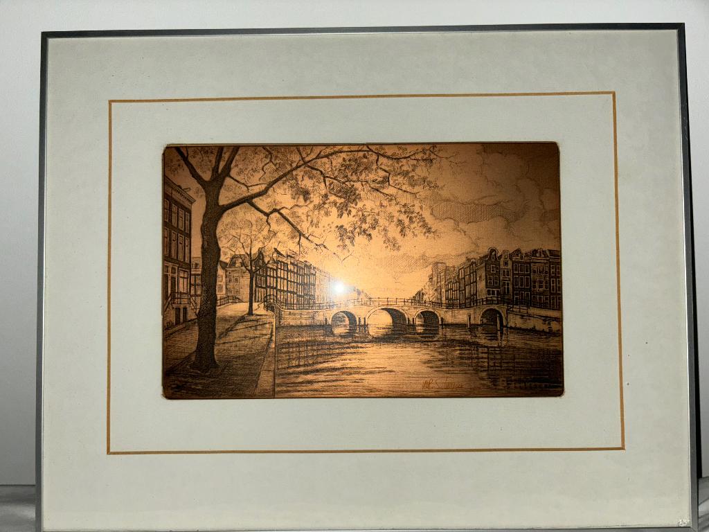 Originele gravure PLUS ets van Amsterdam, WP Schrijver, Antiek en Kunst, Ophalen