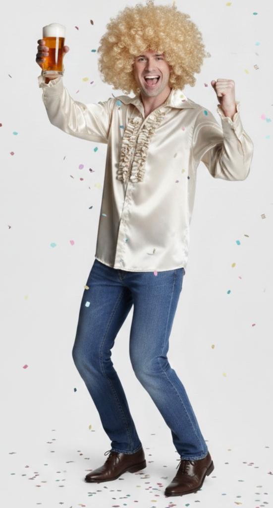 Satijnen Ruches Blouse Champagne, Maat 56* LAATSTE, Carnaval, Ophalen of Verzenden, Kleding, Maat 56/58 (XL)