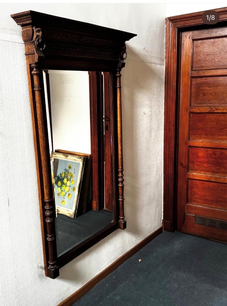 Levensgrote antieke wandspiegel, Antiek en Kunst, Antiek | Spiegels, Ophalen of Verzenden, Rechthoekig