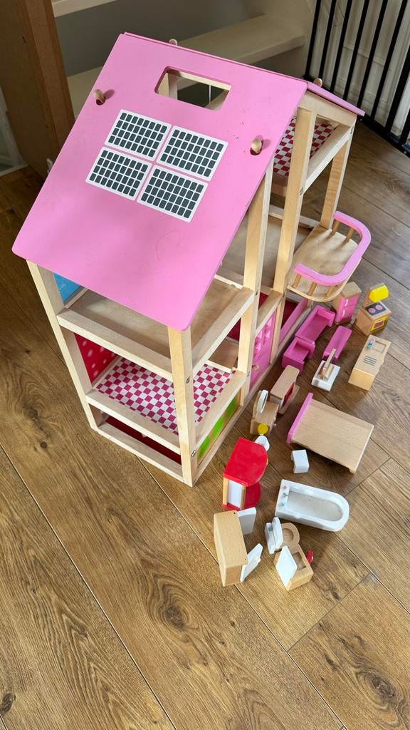 Roze Poppenhuis met Inboedel, Ophalen, Gebruikt, Poppenhuis