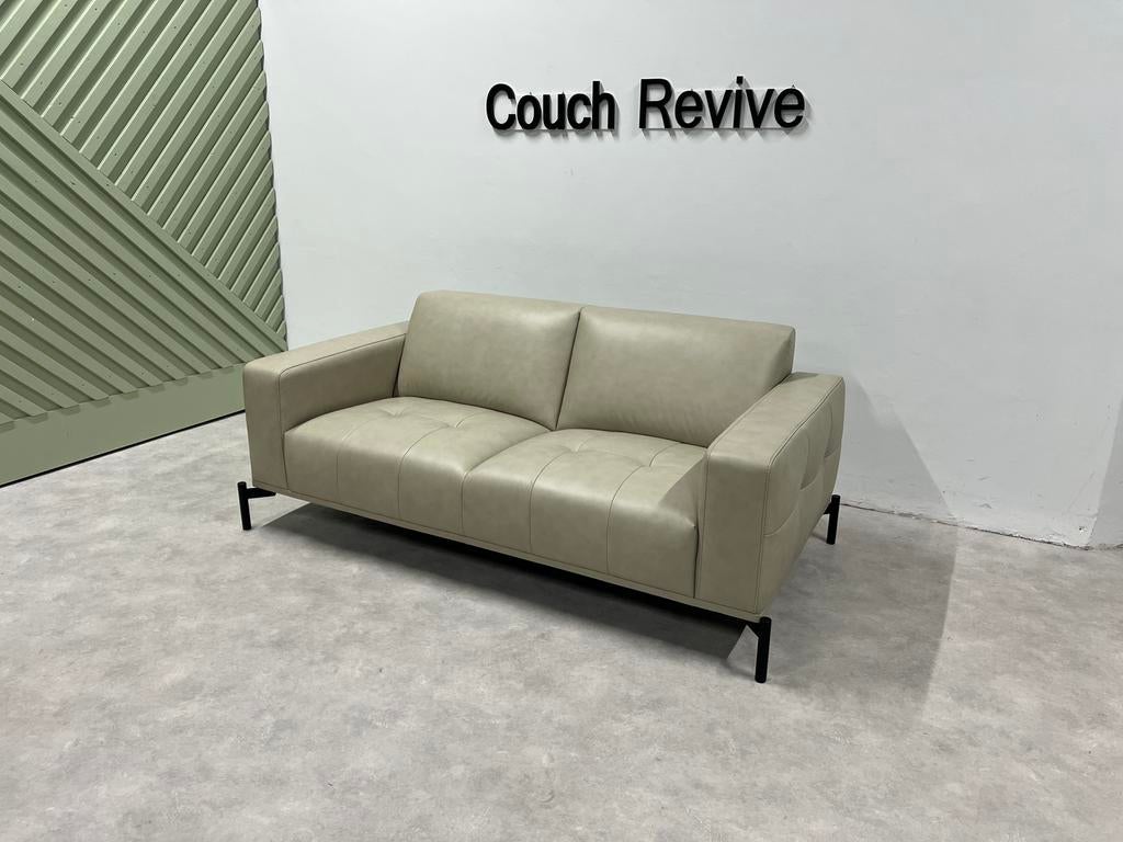 GRATIS LEVERING Z.G.A.N beige leren bank 195x95 Gereinigd, -, -, Ophalen of Verzenden, Zo goed als nieuw