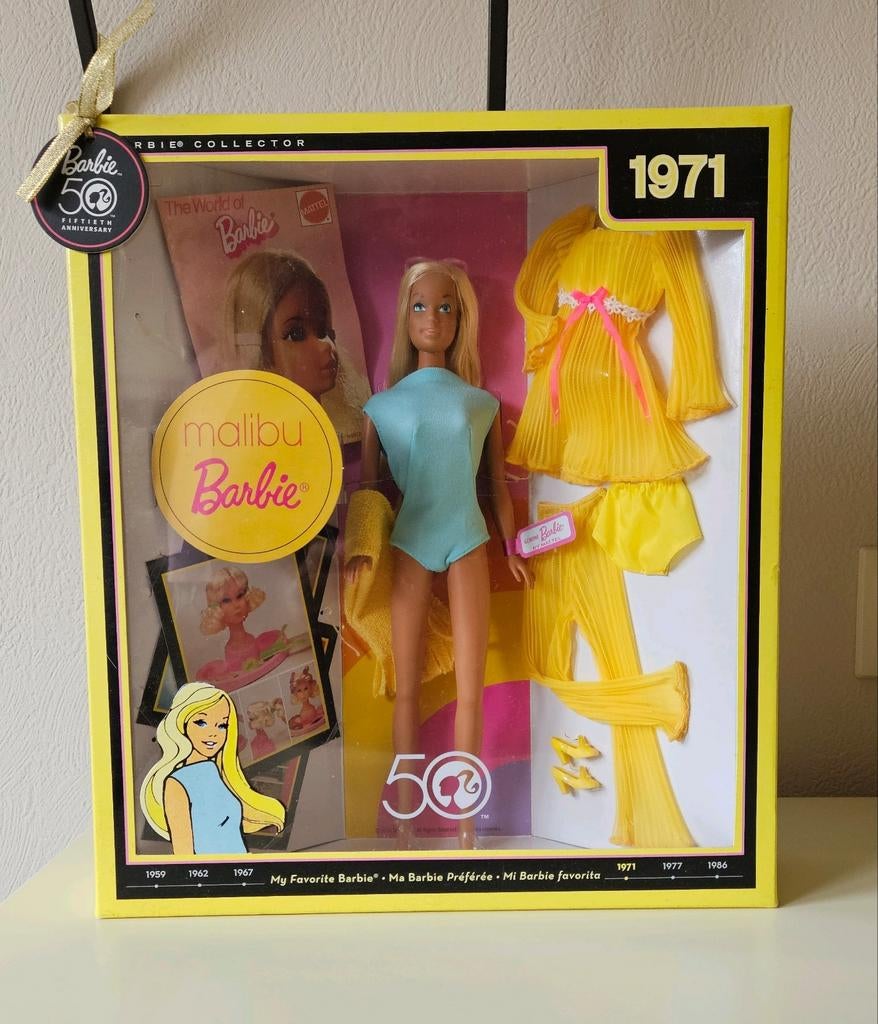 GERESERVEERD Barbie pop Repro Malibu Barbie 1971 NRFB, Verzamelen, Poppen, Ophalen of Verzenden, Pop