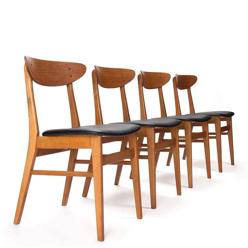 Sets vintage Dennse teakhouten eettafel stoelen, Gebruikt, Bruin, Mid-Century vintage, Ophalen of Verzenden