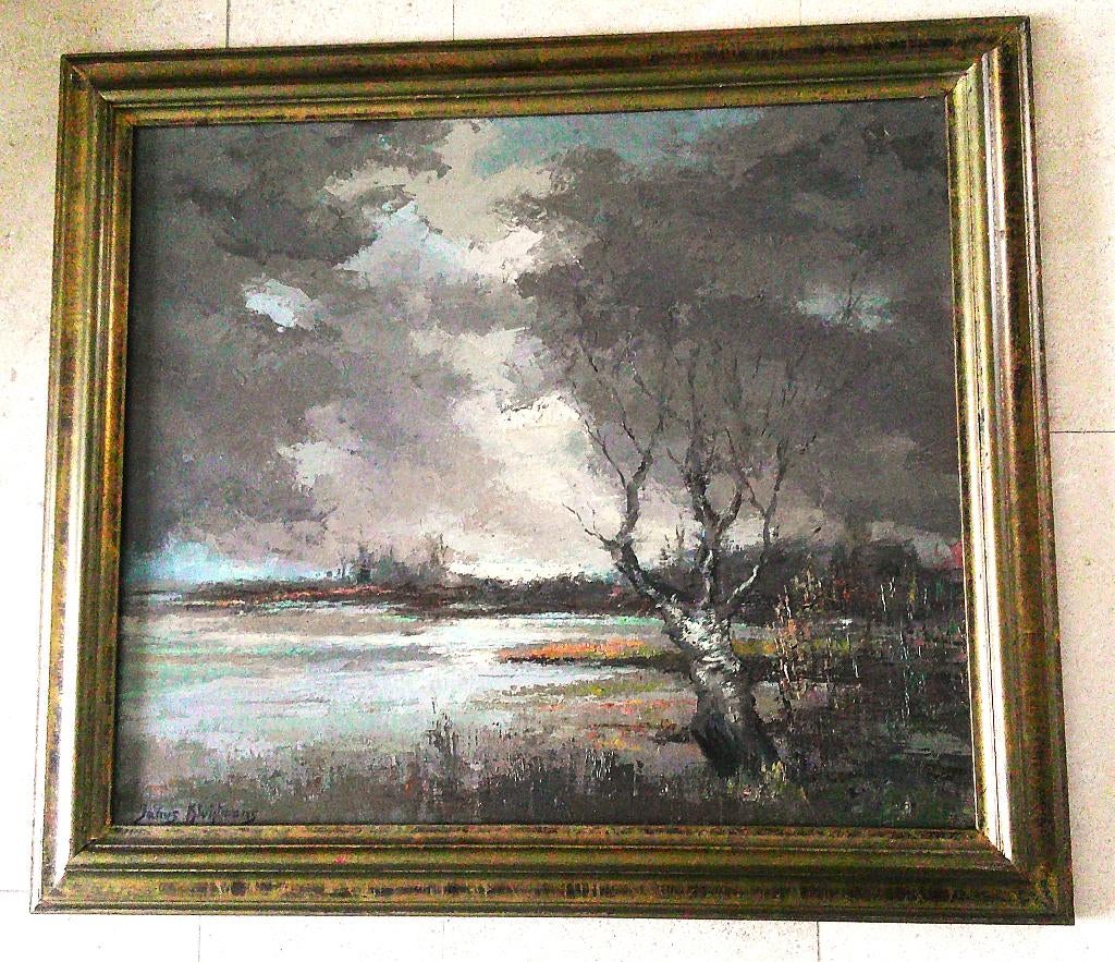 Landschap met watertje - Janus Kluijtmans (1919-2004), Antiek en Kunst, Ophalen of Verzenden