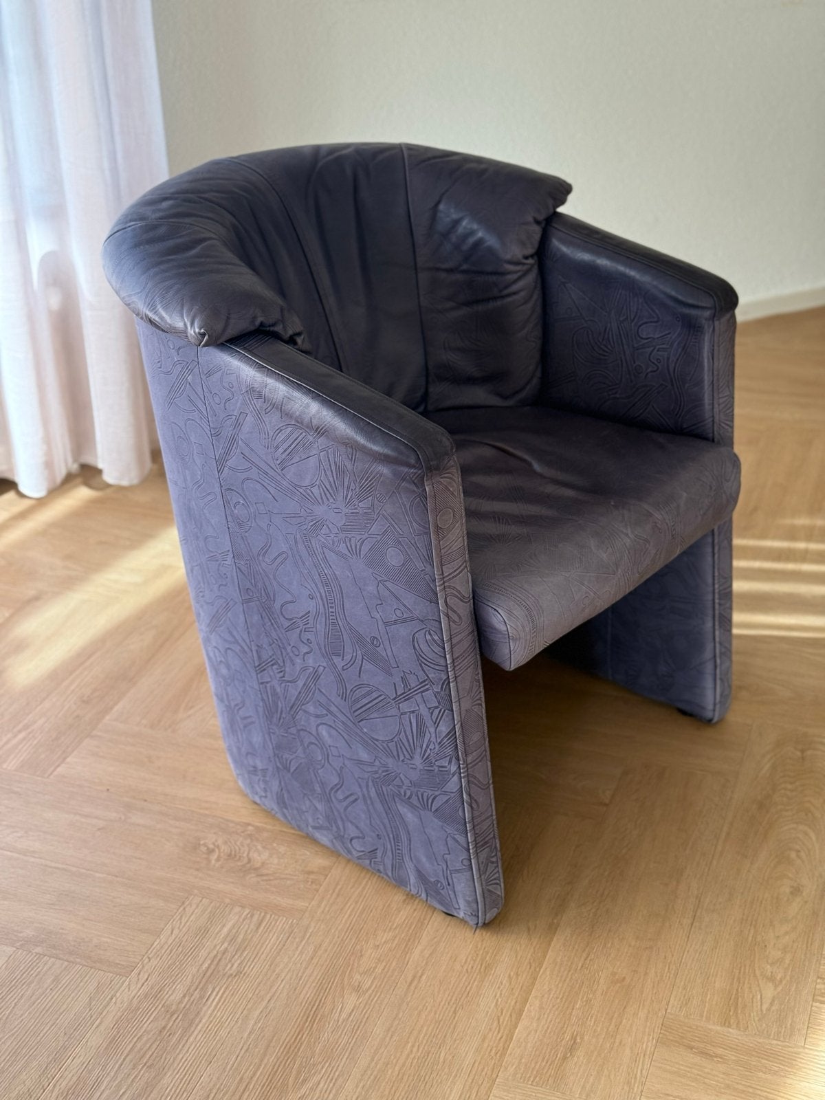 Rolf Benz Design leren fauteuils (2) met uniek patroon, Ophalen, Blauw, Leer, Zo goed als nieuw