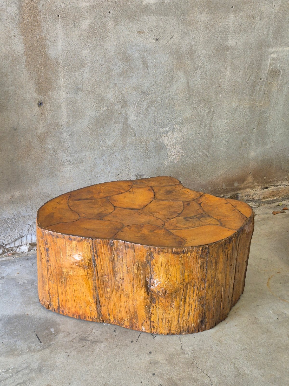 teak patchwork boomstam salontafel uniek ampyang teakhout, Ophalen, 50 tot 100 cm, Teakhout, 50 tot 100 cm