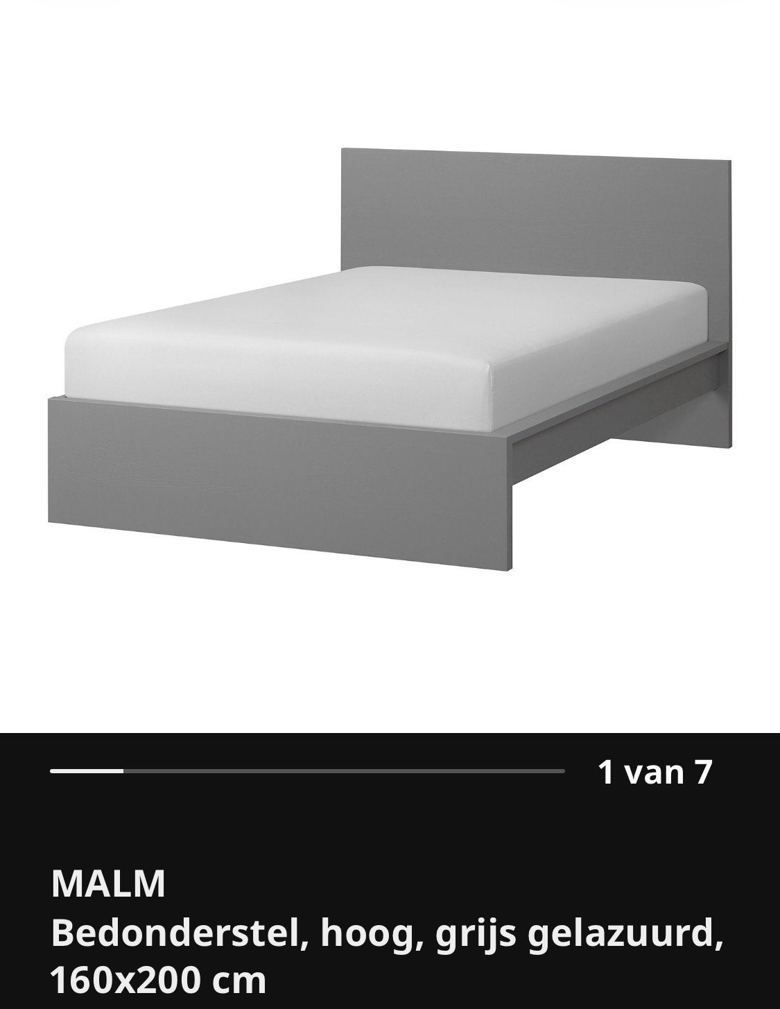 Ikea Malm tweepersoonsbed 160x200 cm - Grijs, Ophalen, Gebruikt, Tweepersoons, 200 cm