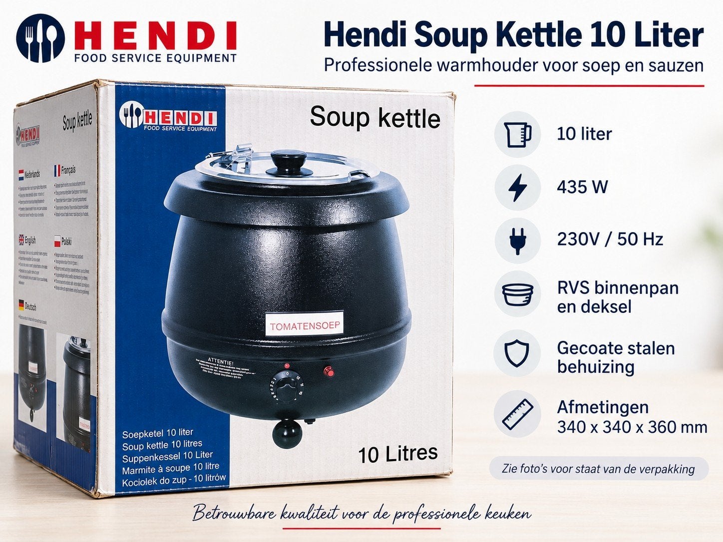 Hendi Soepketel 10 Liter - Warmhouden van Soepen en Sauzen, Ophalen of Verzenden