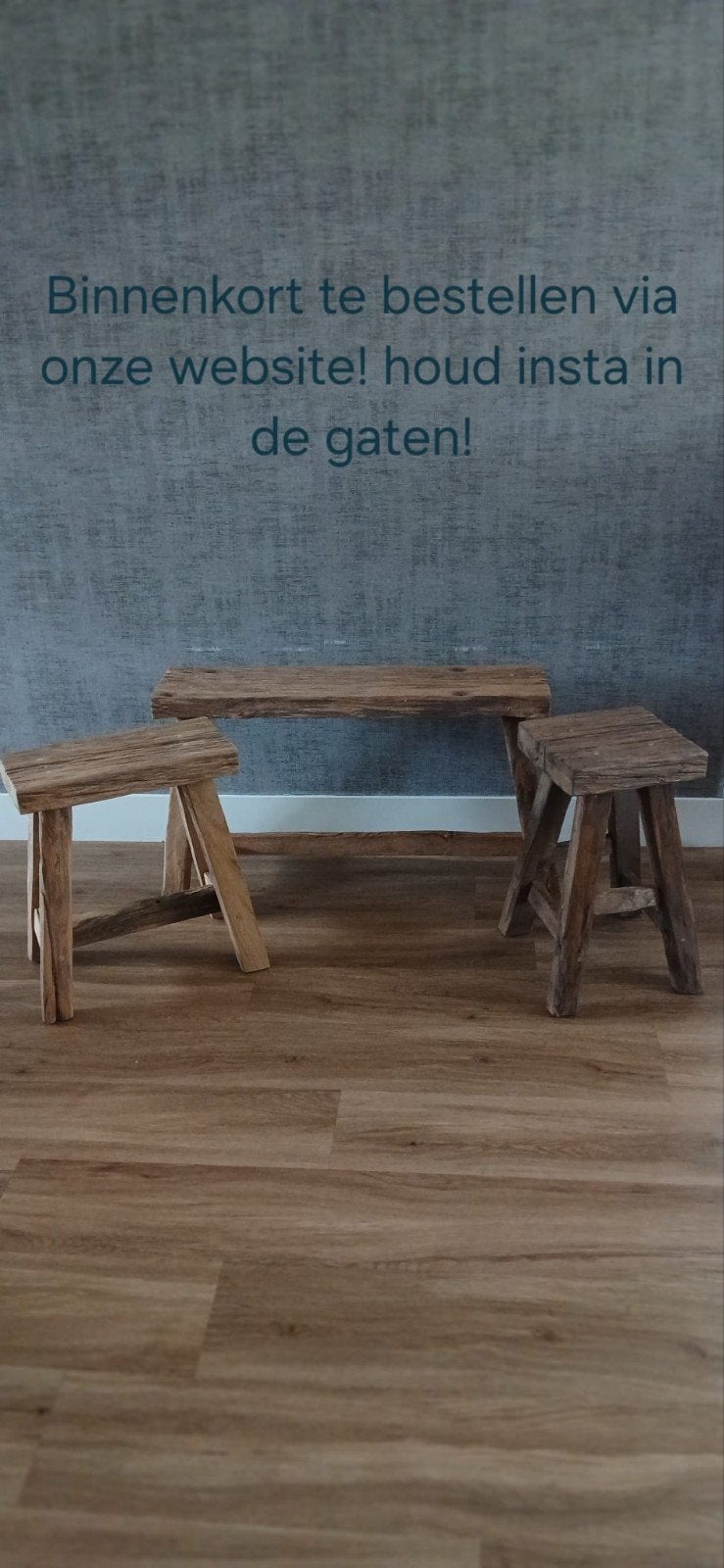 Krukjes en bankjes van oud doorleefd eikenhout op maat gemaa, Ophalen, Nieuw, Hout