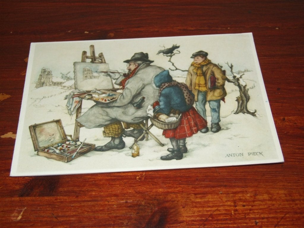 95- Anton Pieck kaart - Schilder in de sneeuw, 1960 tot 1980, Gebruikt, Verzenden, Prent