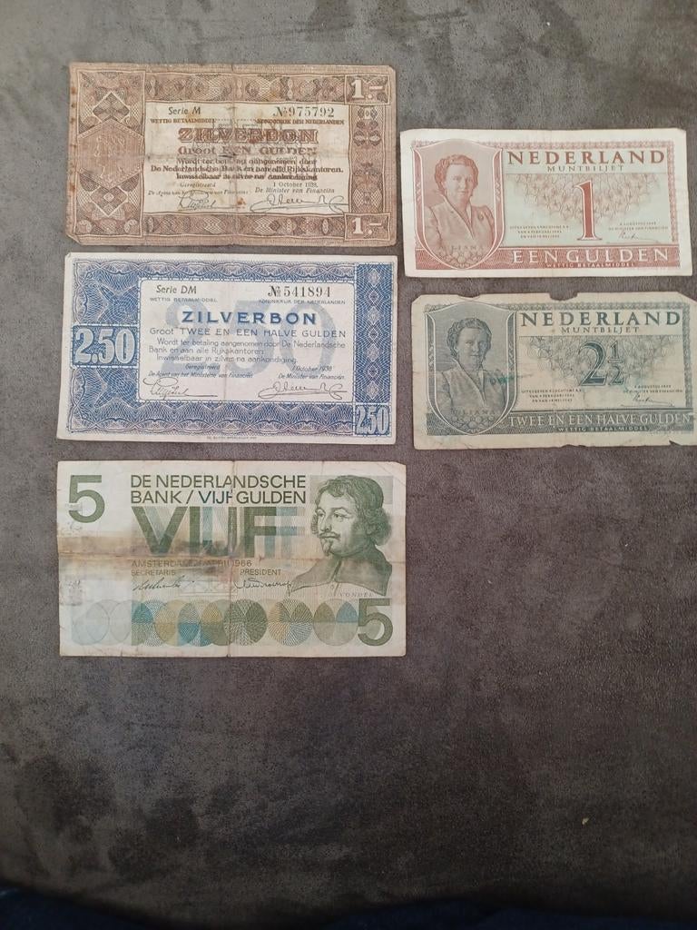 Set van 5 oude Nederlandse bankbiljetten, Ophalen of Verzenden, 1 gulden, Setje