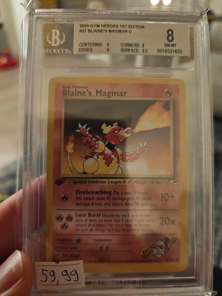 Blaine's Magmar Pokémon Kaart - BGS Grade 8 NM-MT, Ophalen of Verzenden, Zo goed als nieuw, Losse kaart