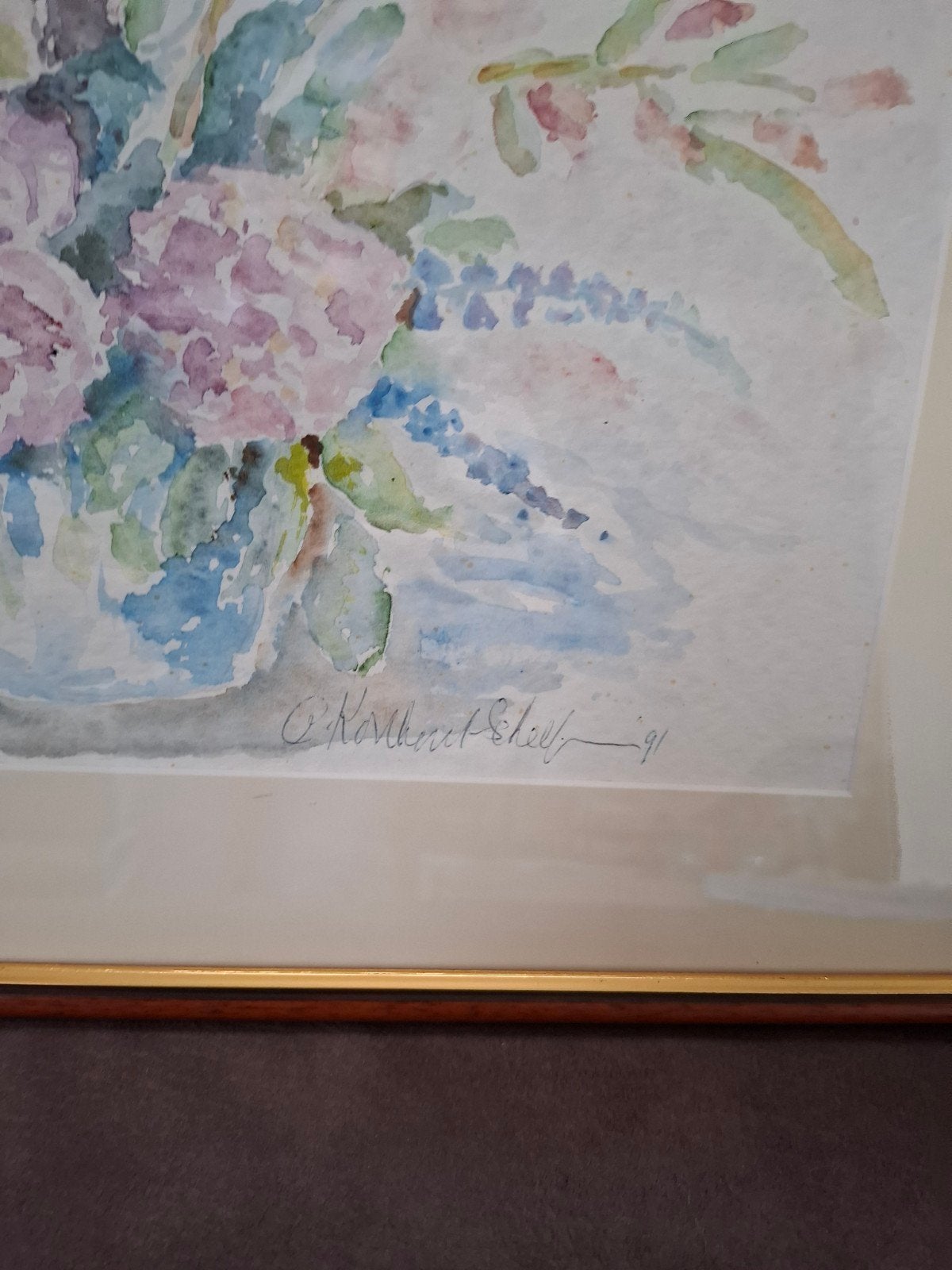 Aquarel bloemenstilleven gesigneerd en gedateerd, Bloemen, Realistisch, Ophalen of Verzenden, Aquarel
