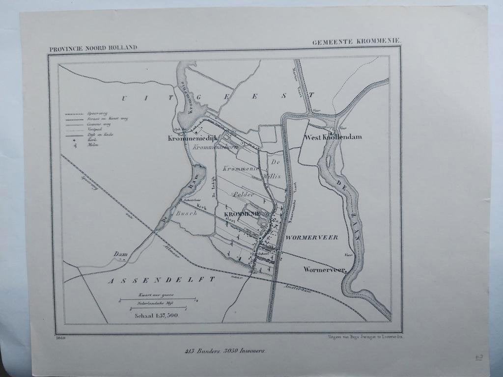 21 / Krommenie Knollendam Wormerveer litho 1869 J. Kuyper, Ophalen of Verzenden