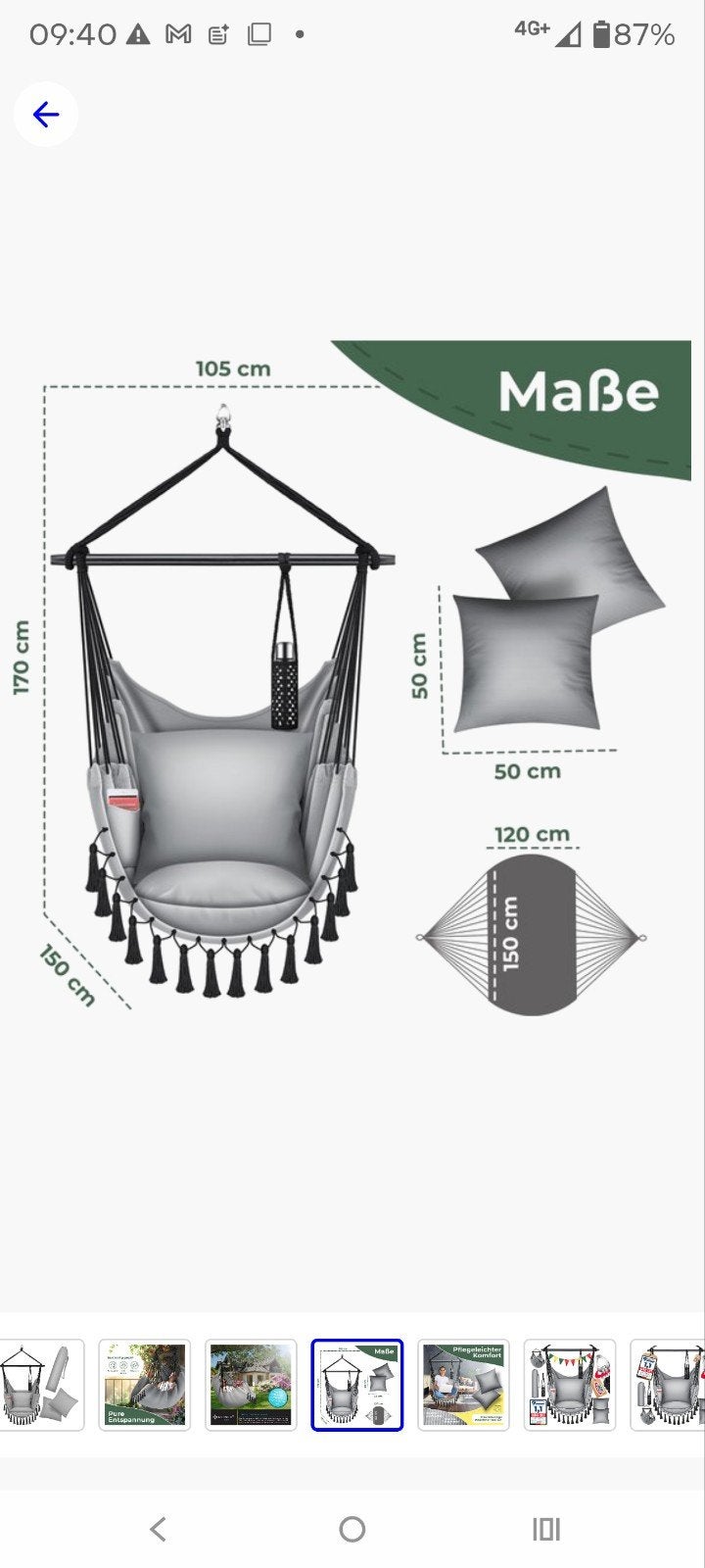 Comfortabele Hangstoel met Kussens en Draagtas, Tuin en Terras, Inklapbaar, Nieuw, Ophalen of Verzenden, Eenpersoons