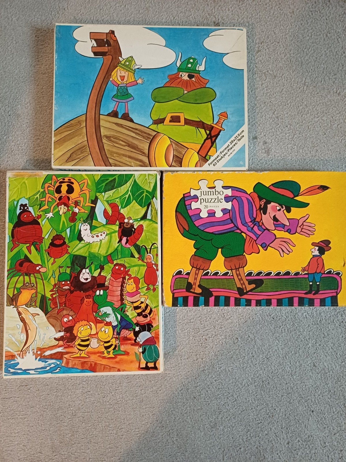 Nostalgische Kinderpuzzels-Klein Duimpje, Maya de bij,Wickie, Ophalen of Verzenden, 10 tot 50 stukjes, Gebruikt