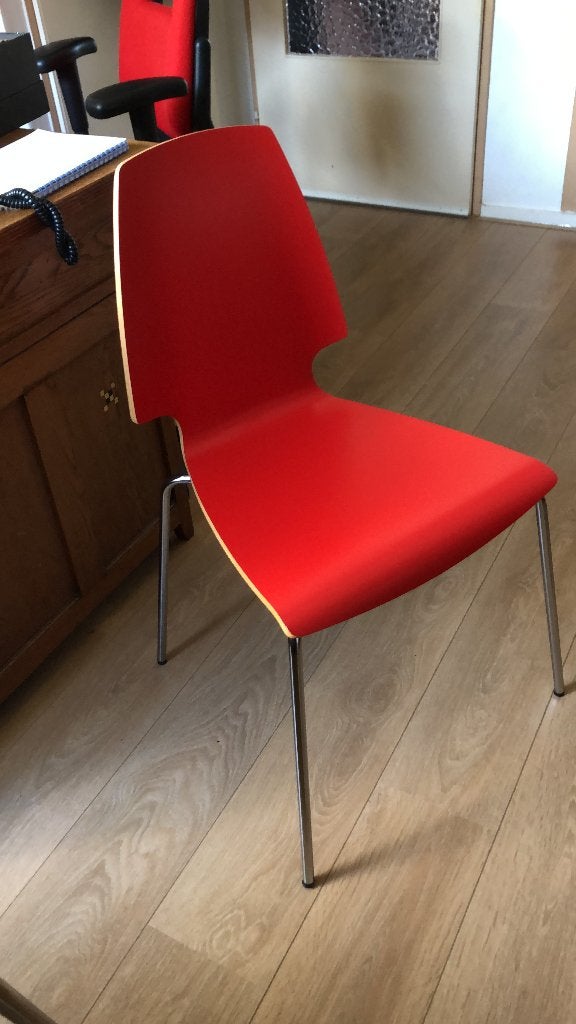 Rode stoelen, Huis en Inrichting, Stoelen, Ophalen, Gebruikt, Vijf, Zes of meer stoelen, Hout