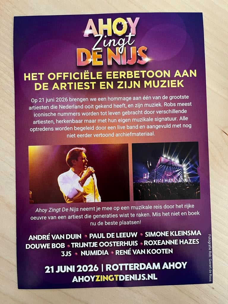 Voor weinig ! 2 Kaarten voor Ahoy Zingt De Nijs 21 juni, Tickets en Kaartjes, Twee personen, Juni