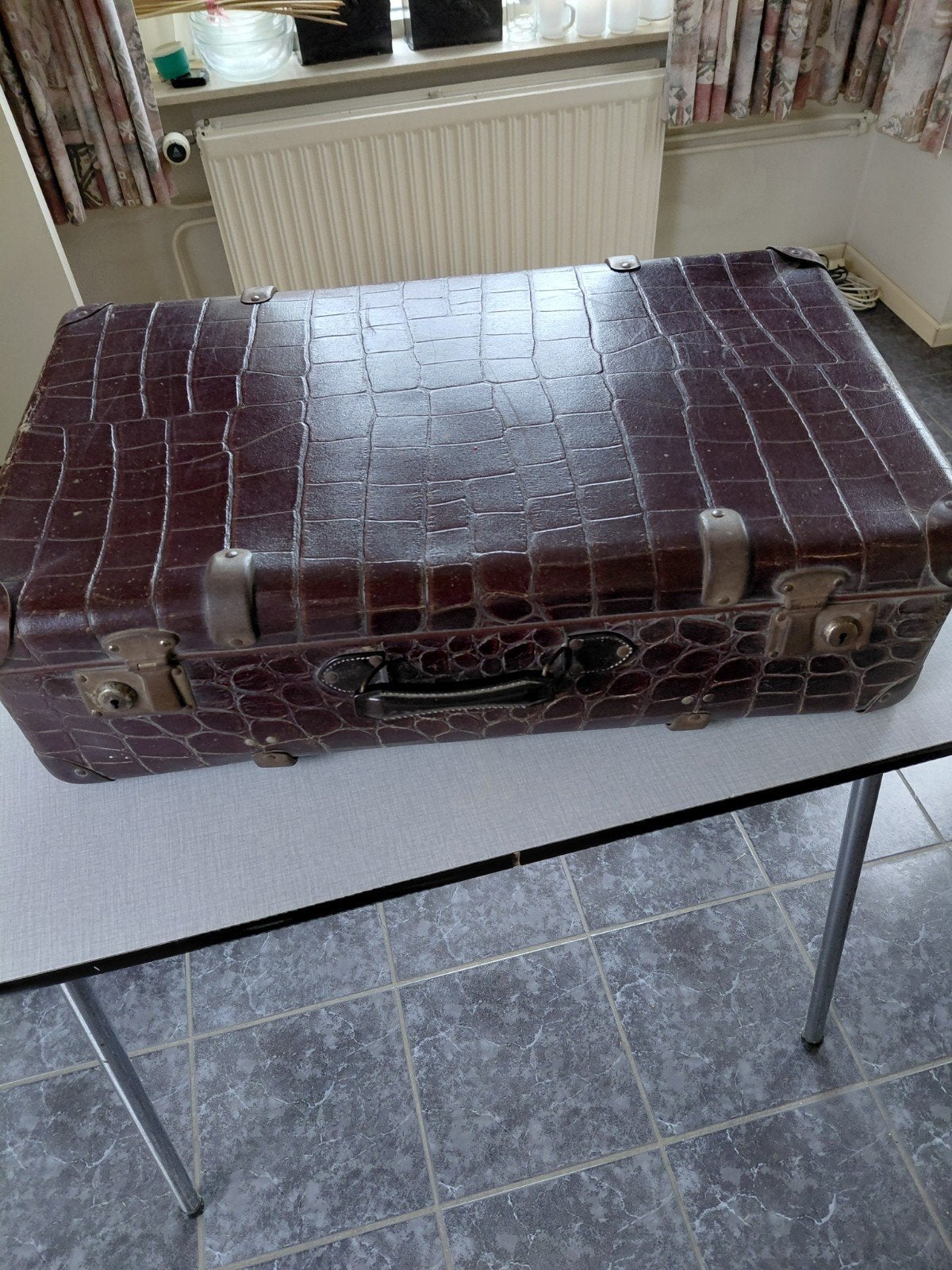 Vintage Krokodillenleer Koffer - Bruin, Ophalen of Verzenden