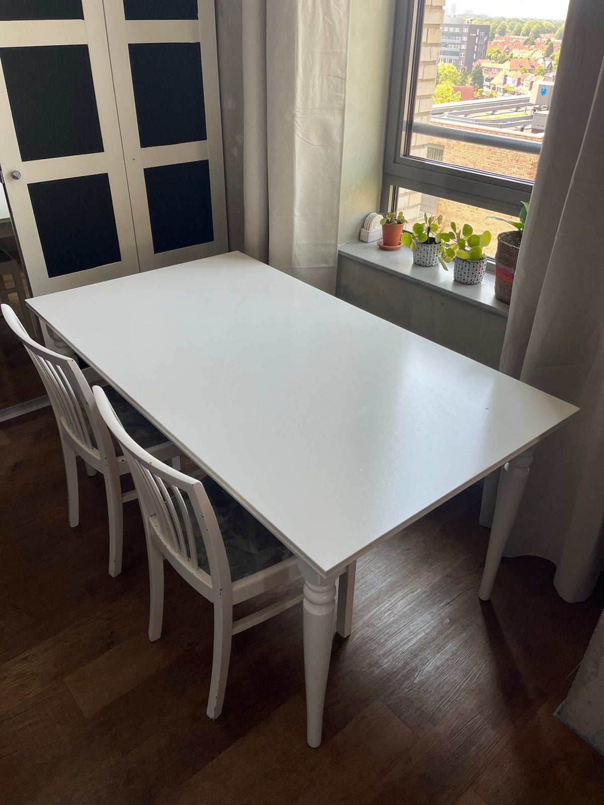Ikea Inga Torp eettafel met 2 witte houten stoelen, Ophalen, Gebruikt, 50 tot 100 cm, 150 tot 200 cm