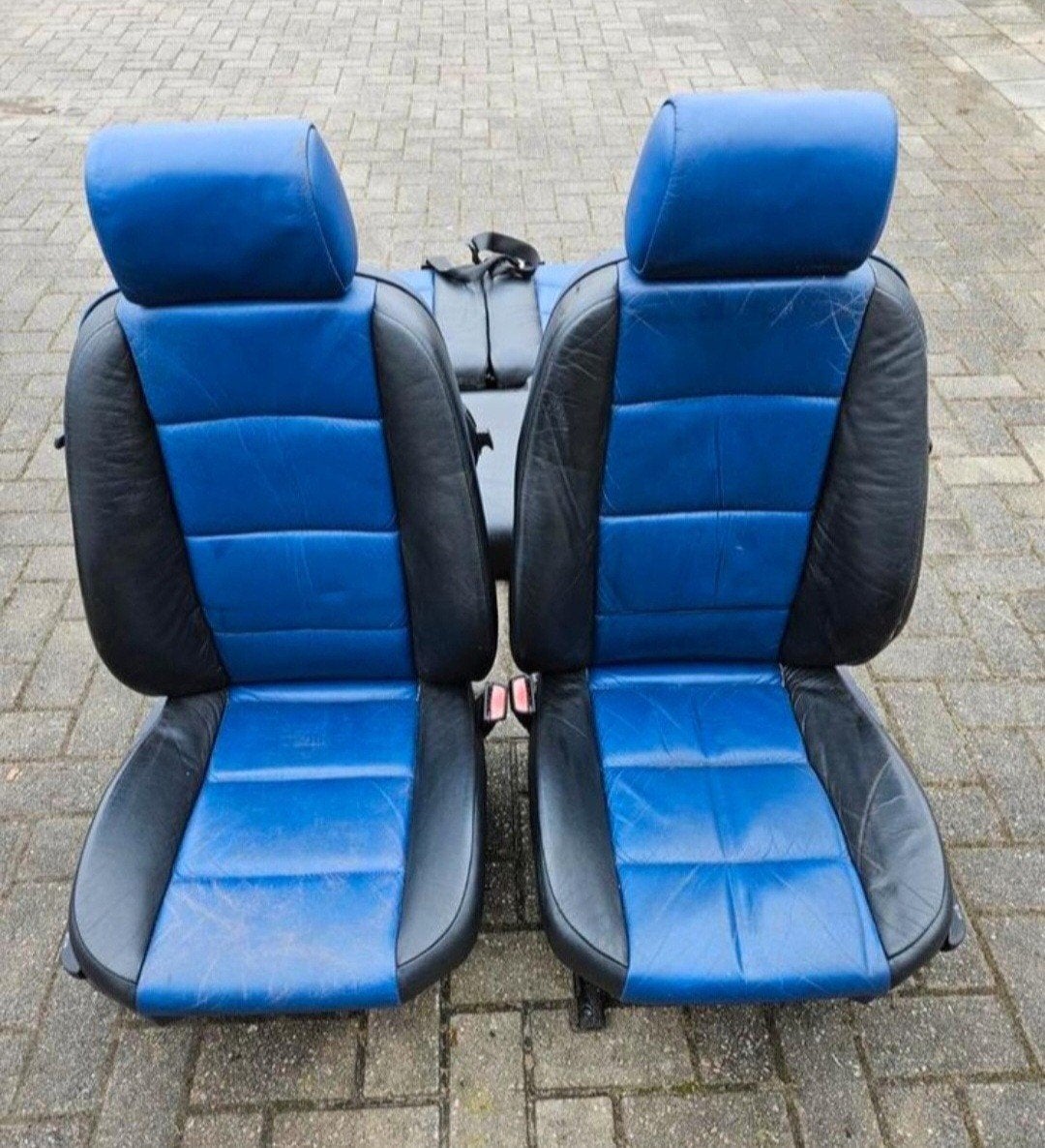 BMW E36 Coupe Cabrio Stoelen Leder Blauw/Zwart, Auto-onderdelen, Ophalen, Gebruikt, BMW