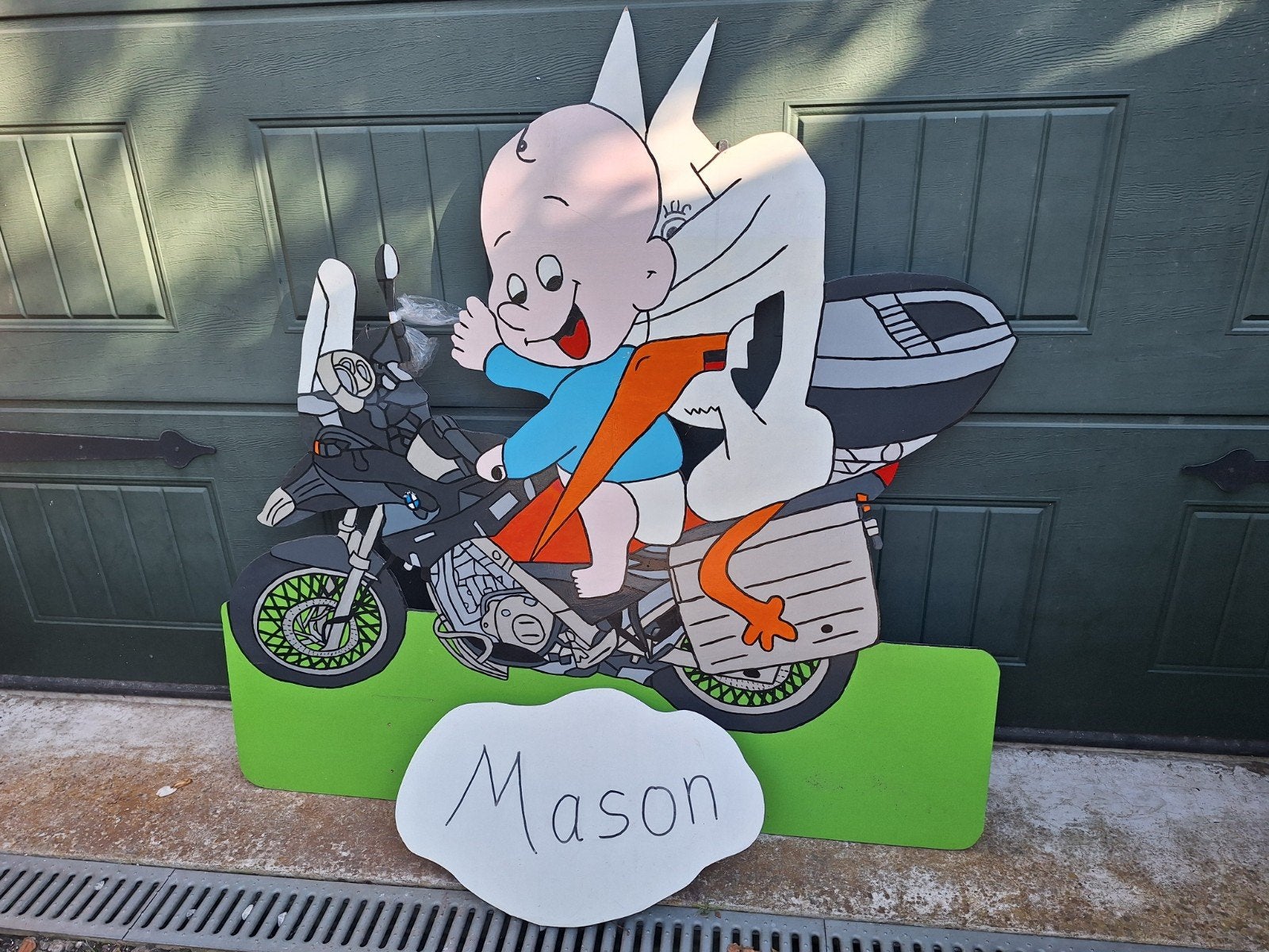 geboorte bord baby op motor met ooievaar achterop, Kinderen en Baby's, Kraamcadeaus en Geboorteborden, Ophalen