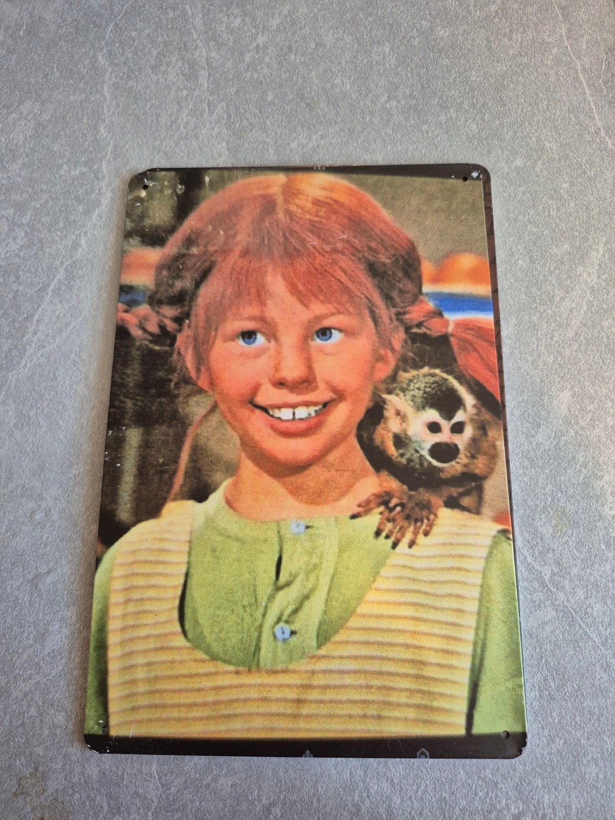 Pippi Langkous metalen bord met aapje, Ophalen of Verzenden, Nieuw, Reclamebord