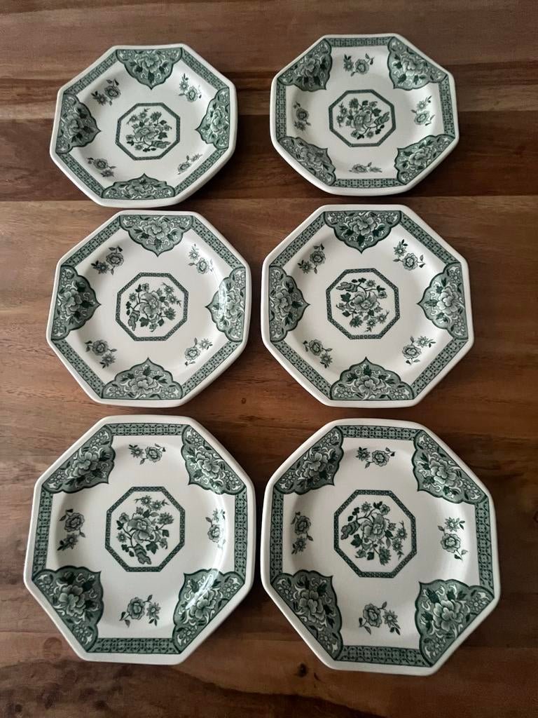 Vintage J & G Meakin Old Pekin Groene Octagon Borden Set, Ophalen of Verzenden