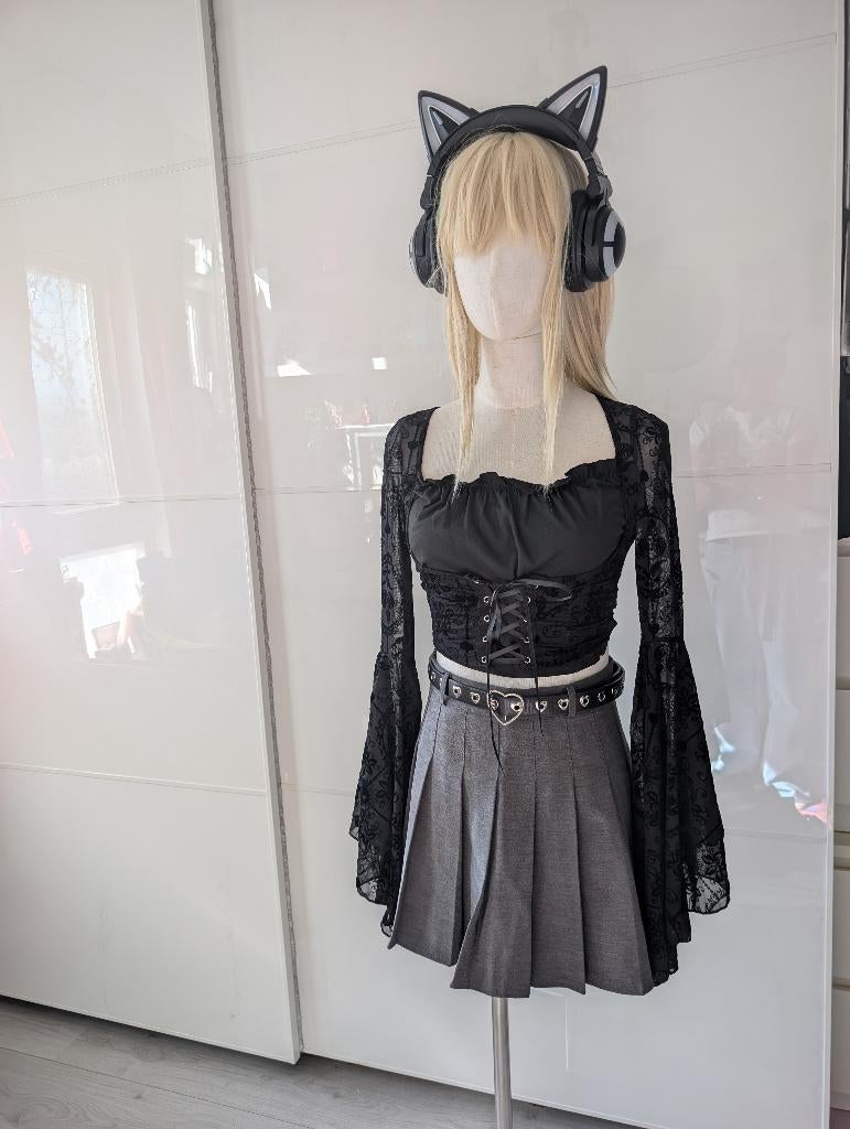 Lichtgrijze Plooirok met broekje - Academy / Preppy, Kawaii, Ophalen of Verzenden, Zo goed als nieuw, Maat 36 (S)