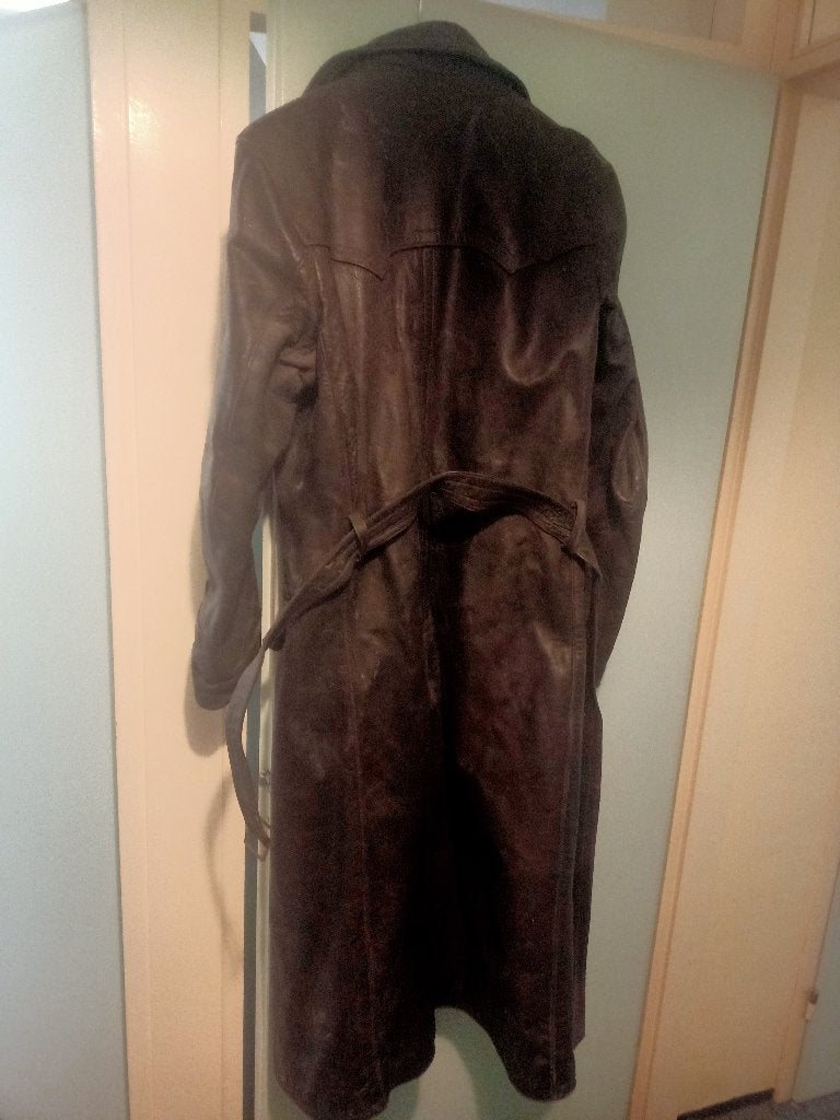 Vintage Zwaar Lederen lange Motorjas, Motoren, Kleding | Motorkleding, Ophalen of Verzenden, Tweedehands, Heren, Jas | leer