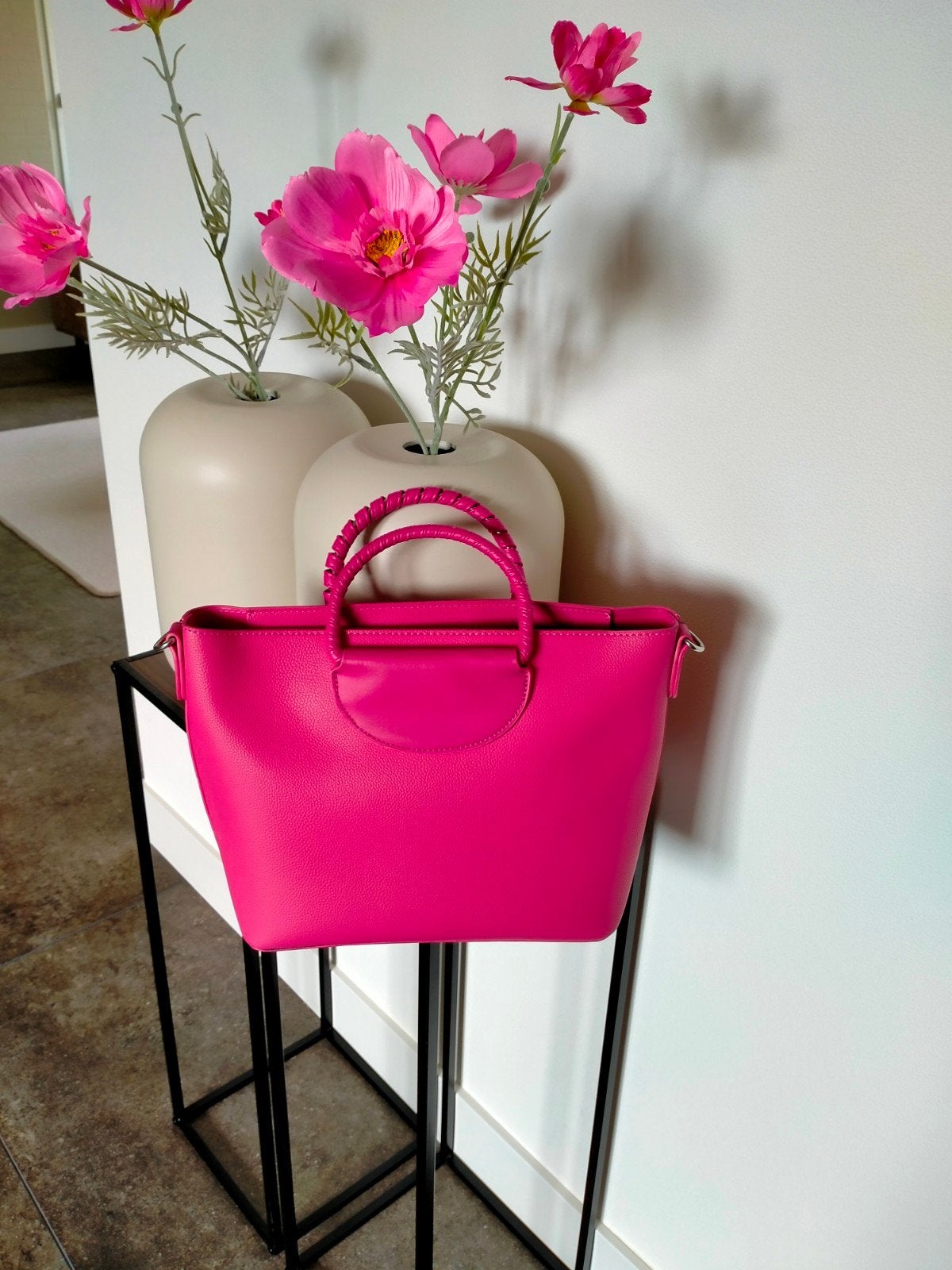 Stijlvolle fuchsia handtas, Ophalen of Verzenden, Zo goed als nieuw, Roze, Handtas