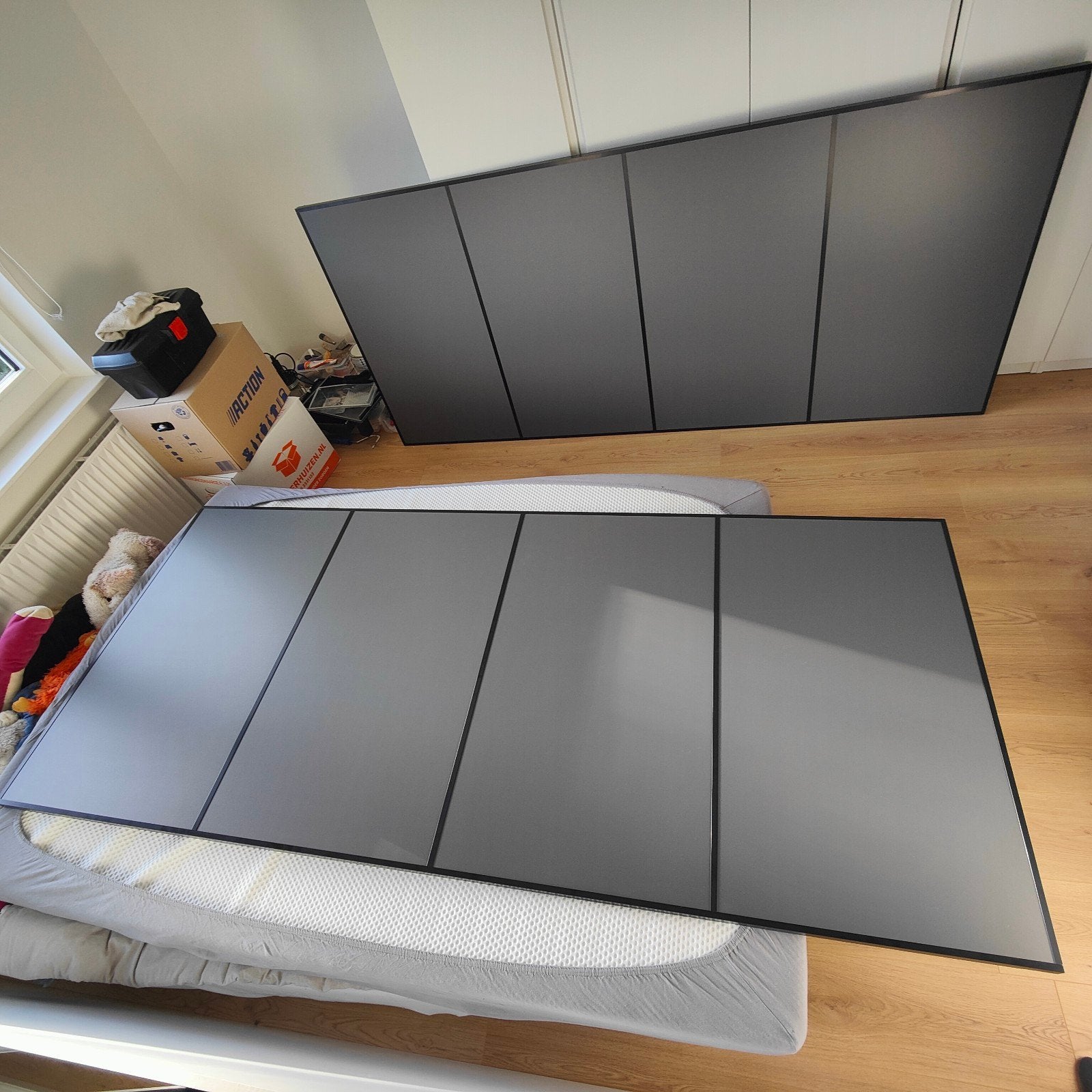 Ikea Pax schuifdeuren 200x236cm met 8 grijze Mehamn panelen, Ophalen, Kunststof, 200 cm of meer, 150 tot 200 cm