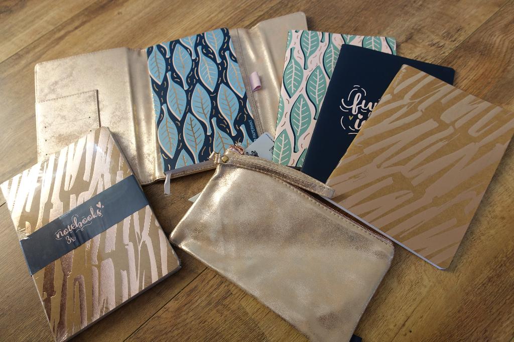 Schriften set, notitieboekjes, schooletui goud-look, Ophalen of Verzenden, Nieuw