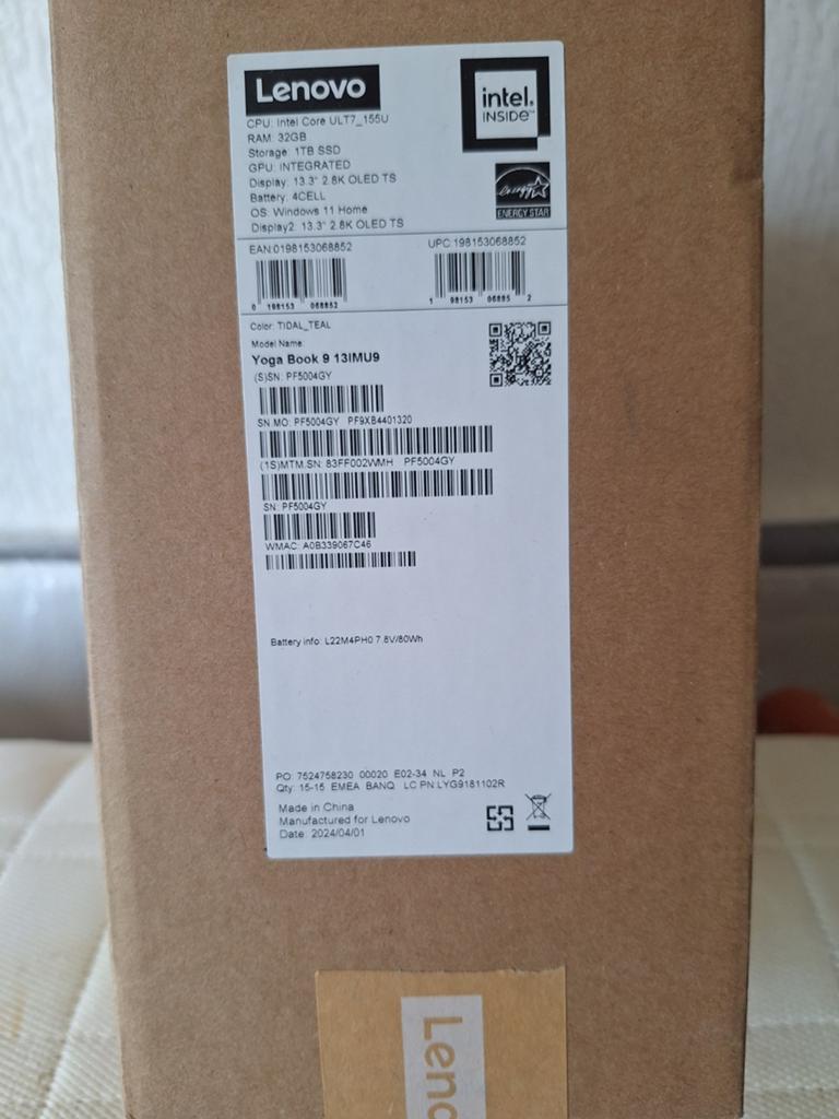Lenovo Yoga Book 9 13IMU9 - Intel Core ULT7 155U, 32GB RAM, Computers en Software, Windows Laptops, Ophalen of Verzenden